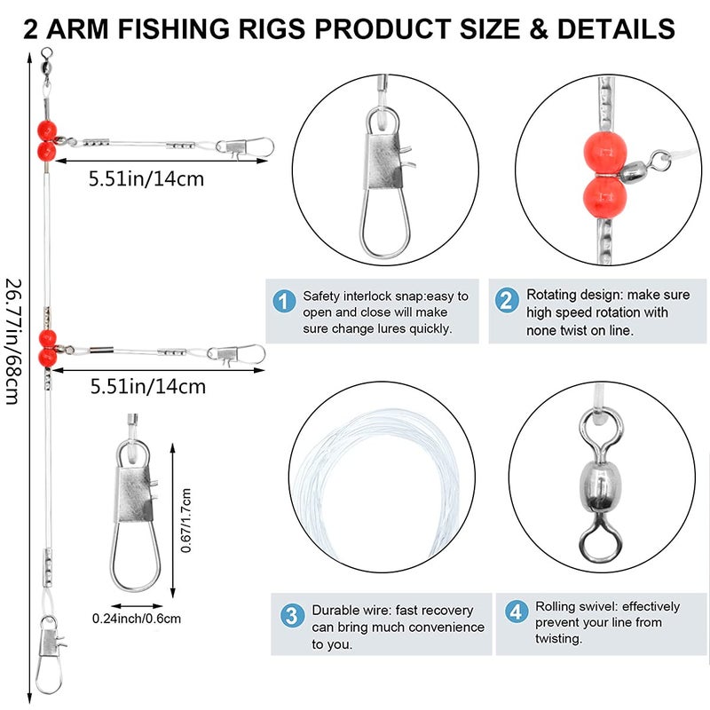 YOTO Fishing Leaders,Saltwater Tackle Rig with Swivels Snap, High-Strength Fishing Wire Gear Equipment for Lures Bait Or Hooks,1Arm and 2Arm - Image 2